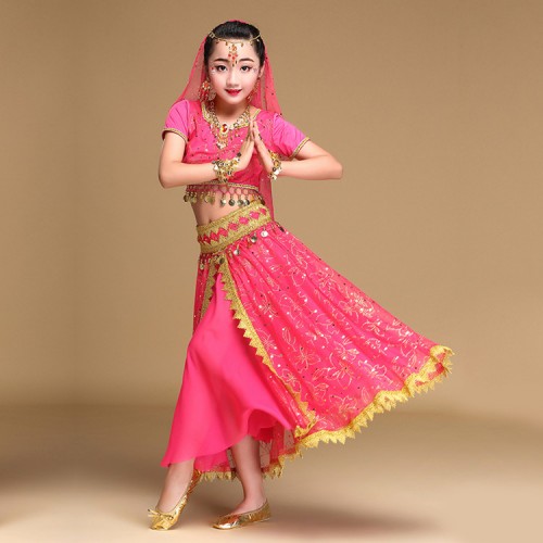 Girls belly dance dresses performance kids children indian competition stage performance belly dance costumes top skirts